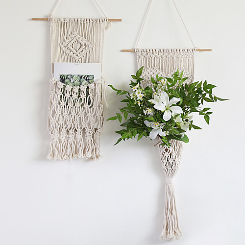 

Macrame Wall Hanging Shelf, Wood Floating Hanging Storage Shelf Organizer Hanger, Handmade Cotton Rope Bohomia Woven Home Wall Decor