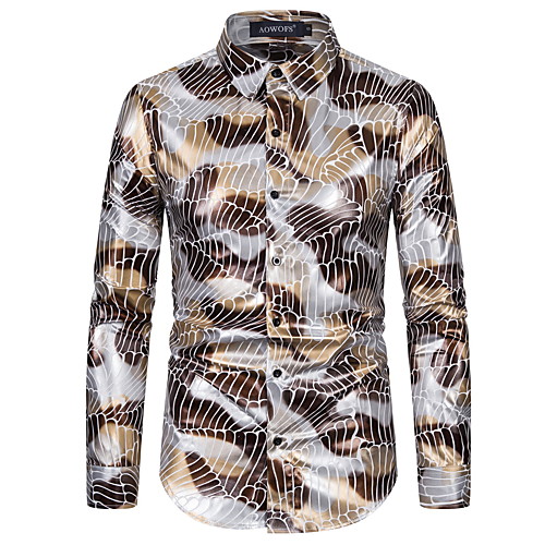 

Men's Going out Club Vintage / Rock Shirt - Geometric Black & White White