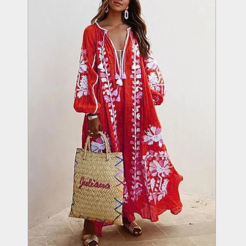 

Women's Maxi Purple Yellow Dress Shift Geometric Deep V S M Loose