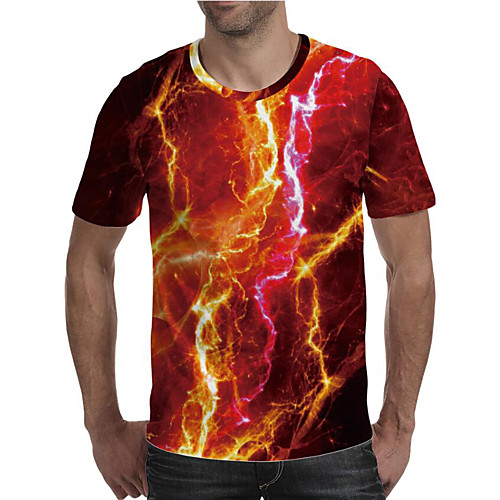 

Men's Daily Going out Exaggerated T-shirt - Geometric / 3D / Graphic Print Rainbow