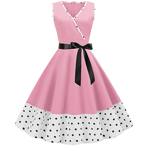 

Women's Blushing Pink Dress Active Cute Party Daily Swing Polka Dot Patchwork Print S M / Cotton