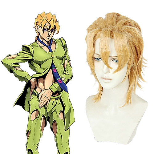 

JoJo's Bizarre Adventure Pannacotta Fugo Cosplay Wigs Men's Asymmetrical 18 inch Heat Resistant Fiber Loose Curl Yellow Yellow Anime