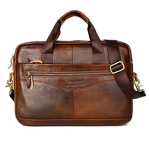 

Men's Zipper PU Top Handle Bag Solid Color Brown