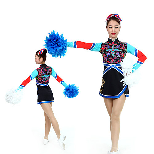 

Cheerleader Costume Uniform Women's Girls' Kids Dress Spandex High Elasticity Handmade Long Sleeve Competition Dance Rhythmic Gymnastics Gymnastics Blue