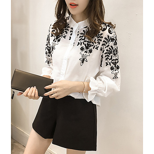 

Women's Daily Shirt - Floral / Solid Colored Black