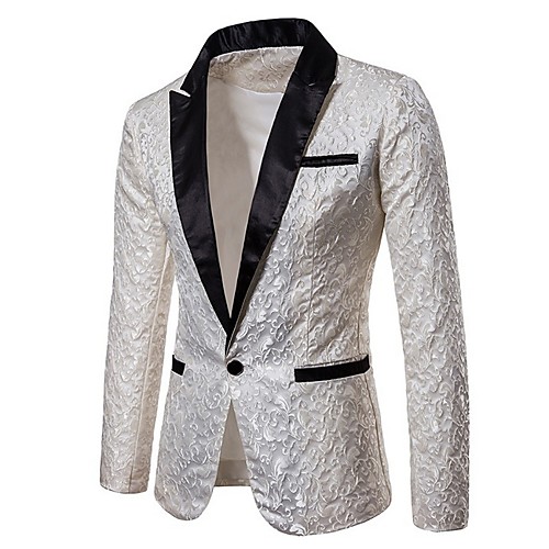 

Men's Blazer Notch Lapel Polyester Wine / Gold / White