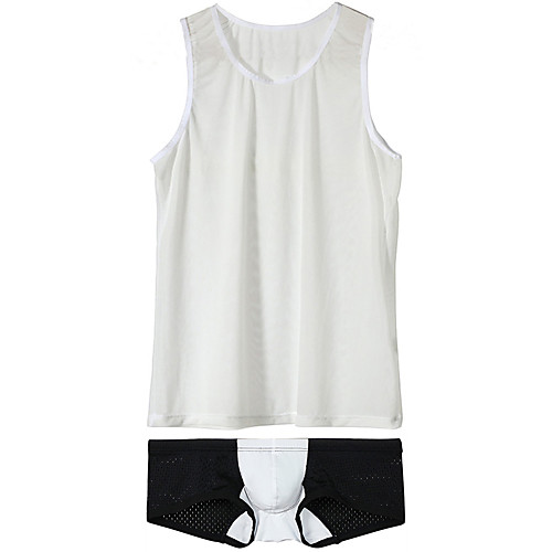 

Men's Mesh Suits Nightwear Color Block Black White Blue S M L