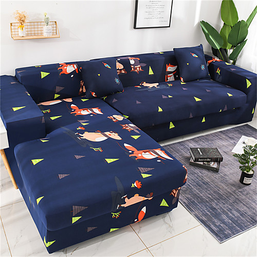 

Cartoon Animal Print Dustproof All-powerful Slipcovers Stretch L Shape Sofa Cover Super Soft Fabric Couch Cover with One Free Pillow Case