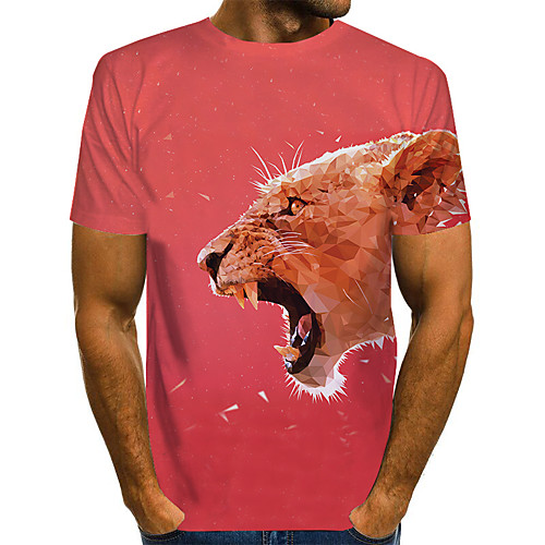 

Men's Plus Size 3D Graphic Print T-shirt Basic Street chic Daily Going out Round Neck Blushing Pink / Short Sleeve / Animal