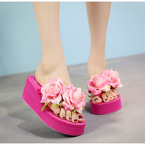 

Women's Slippers & Flip-Flops Wedge Heel Open Toe Sequin Polyester Classic / Sweet Walking Shoes Summer Fuchsia / Pink / White