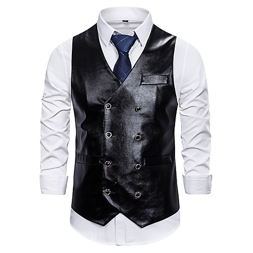 

Men's Vest, Solid Colored V Neck PU Gold / Silver / Black