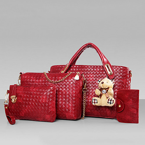 

Women's Polyester / PU Bag Set Solid Color 4 Pieces Purse Set Wine / Blue / White