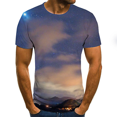 

Men's Daily Sports Basic / Exaggerated T-shirt - Galaxy / Color Block / 3D Black & White, Print Dark Gray