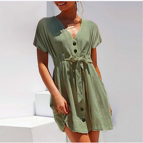 

Women's Army Green Beige Dress Sheath Solid Color V Neck S M
