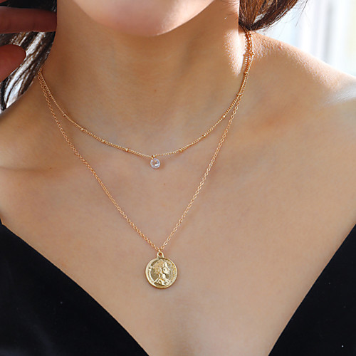 

Women's Pendant Necklace Necklace Layered Necklace Stacking Stackable Lucky Classic Vintage Trendy Fashion Zircon Chrome Gold 45 cm Necklace Jewelry 1pc For Street Beach Festival