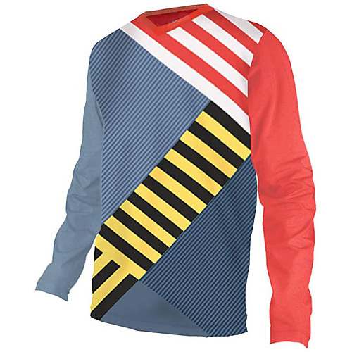 

21Grams Men's Long Sleeve Cycling Jersey Downhill Jersey Dirt Bike Jersey 100% Polyester RedBlue BlueGreen Stripes Bike Jersey Top Mountain Bike MTB Road Bike Cycling UV Resistant Breathable Quick