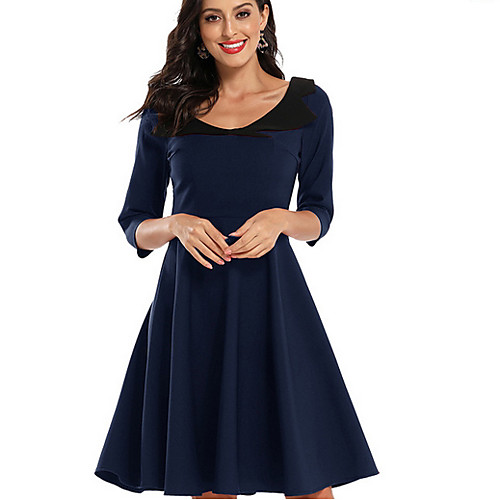 

Women's Wine Navy Blue Dress Sheath Solid Color V Neck S M
