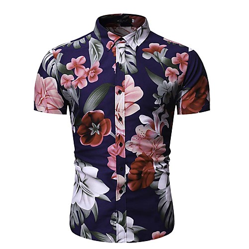 

Men's Daily Work Basic / Elegant Shirt - Floral / Geometric Black