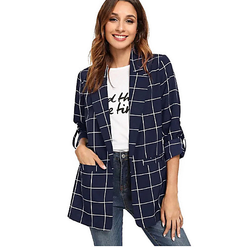 

Women's Blazer, Solid Colored Notch Lapel Polyester Blue / White / Black