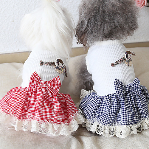 

Dog Costume Dress Dog Clothes Breathable Red Blue Costume Beagle Bichon Frise Chihuahua Fabric Plaid / Check Bowknot Lace Casual / Sporty Cute XS S M L XL