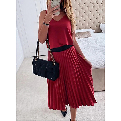 

Women's Blushing Pink Red Dress Shift Solid Color Strap V Neck S M