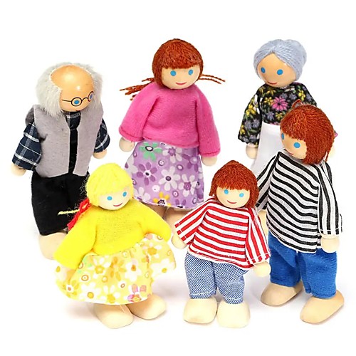 

Dollhouse Miniature Room Accessories Cute DIY Parent-Child Interaction Family Wooden Cartoon 6 pcs Adults Child's All Toy Gift