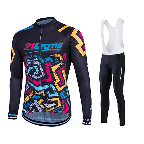 

Fastcute Men's Women's Long Sleeve Cycling Jersey with Bib Tights Winter Fleece Polyester Lycra Black Plus Size Bike Jersey Tights Bib Tights Breathable 3D Pad Quick Dry Sweat-wicking Sports Sports