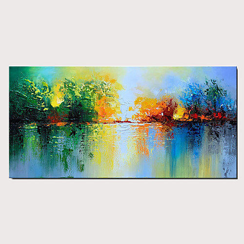 

Handmade Oil Painting on Canvas Green Abstract Decoration Knife Painting Wall Art Lake Scenery Artwor