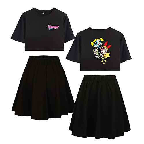 

Inspired by Powerpuff Girls Cosplay Skirt Cosplay Costume Pure Cotton Print 2-Piece Printing Skirts For Women's / T-shirt