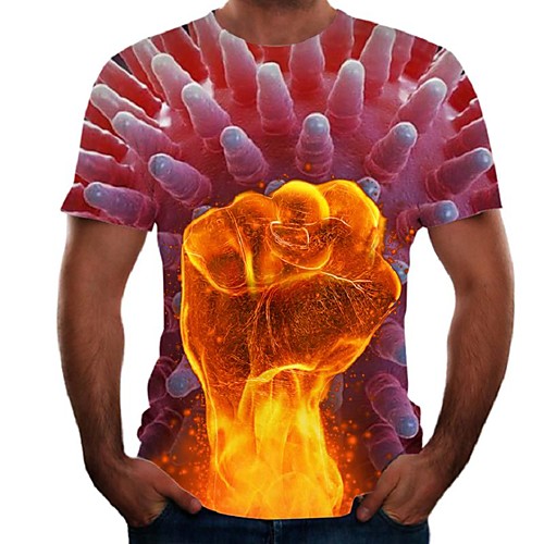 

Men's Daily Going out Basic / Street chic T-shirt - Color Block / Flame / Simulation Print Red