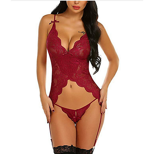 

Women's Lace Suits Nightwear Solid Colored Wine Purple White S M L