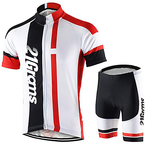 

21Grams Men's Short Sleeve Cycling Jersey with Shorts Black / White Bike Clothing Suit UV Resistant Breathable 3D Pad Quick Dry Sweat-wicking Sports Solid Color Mountain Bike MTB Road Bike Cycling