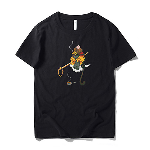 

Men's Daily Sports Business / Basic T-shirt - Animal / Cartoon Black & White, Print Black