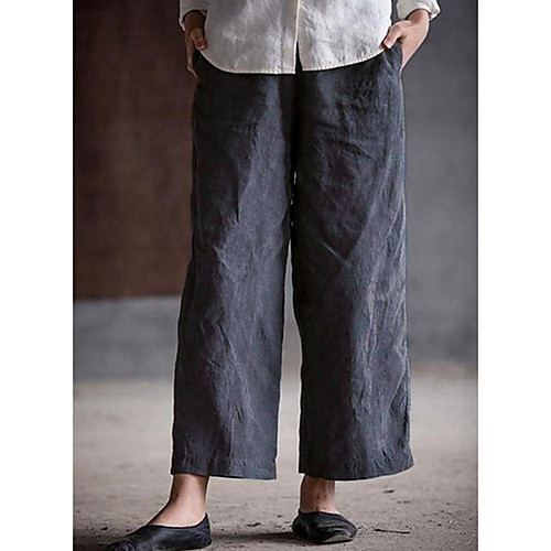 

Women's Basic Wide Leg Pants - Solid Colored Wine Blue White S M L