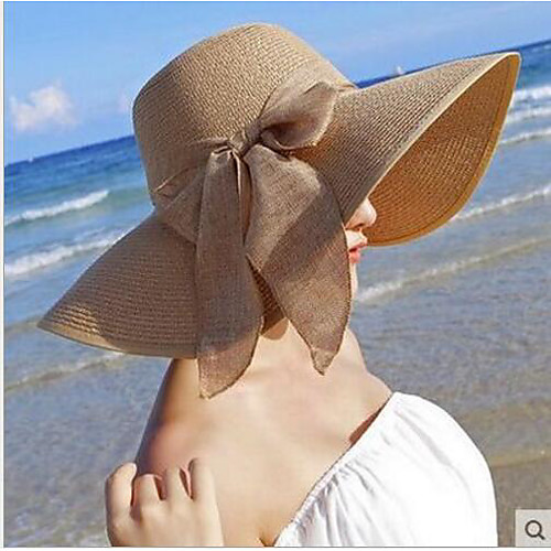 

Women's Basic Straw Sun Hat-Solid Colored Yellow Blushing Pink Fuchsia