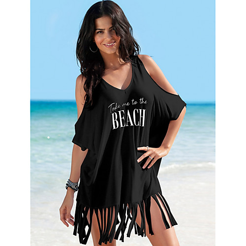 

Women's White Black Dress Loose Letter V Neck One-Size Loose
