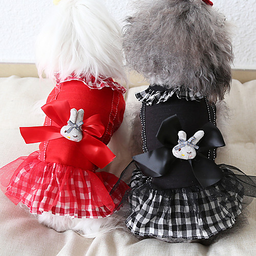 

Dog Costume Dress Dog Clothes Breathable Red Black Costume Beagle Bichon Frise Chihuahua Cotton Plaid / Check Bowknot Rabbit / Bunny Party Cute XS S M L XL