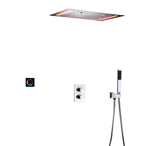 

Thermostatic Shower Faucet Set - Handshower Included LED Rain Shower Contemporary Painted Finishes Wall Mounted Ceramic Valve Bath Shower Mixer Taps