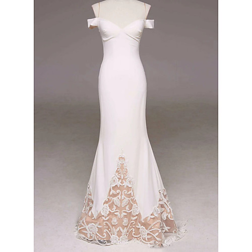 

Mermaid / Trumpet Sweetheart Neckline Sweep / Brush Train Polyester Elegant / White Engagement / Prom Dress with Lace Insert / Appliques 2020