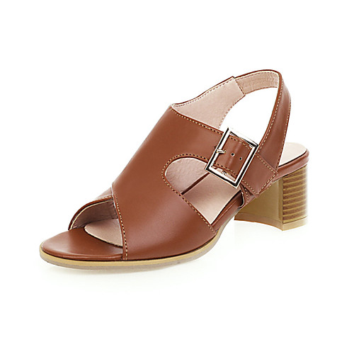 

Women's Sandals Chunky Heel Open Toe Buckle PU Vintage / Casual Summer Black / Dark Brown / Yellow