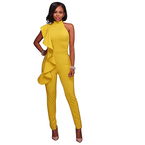

Women's Basic Yellow Royal Blue White Jumpsuit Onesie, Solid Colored S M L