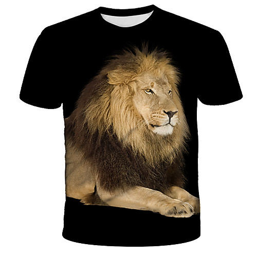 

Men's Daily Holiday Street chic / Exaggerated T-shirt - 3D / Tie Dye / Animal Lion, Print Rainbow