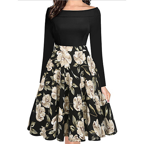 

Women's White Dark Gray Dress Sheath Print Off Shoulder S M