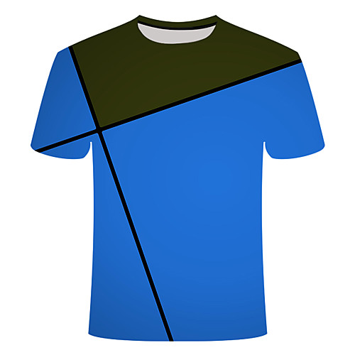 

Men's Daily Going out Basic T-shirt - Color Block / 3D Print Blue