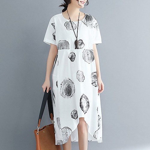 

Women's White Dress Loose Print L XL Loose