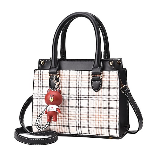 

Women's Zipper PU Top Handle Bag Lattice Earth Yellow / Red / Black