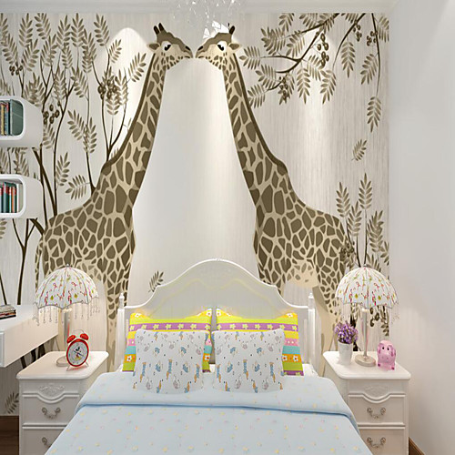 

Custom self-adhesive mural wallpaper two giraffes children cartoon style suitable for bedroom children's room school party Wallpaper / Mural / Wall Cloth Room Wallcovering
