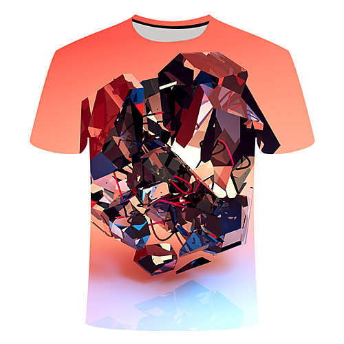 

Men's Daily Going out Basic T-shirt - Geometric / 3D / Abstract Print Rainbow