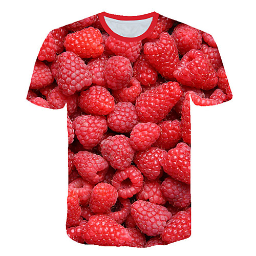 

Men's Daily Sports Basic / Exaggerated T-shirt - Color Block / 3D / Fruit Print Red