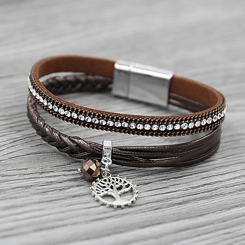 

Women's Bracelet Bangles Wrap Bracelet Leather Bracelet Plaited Wrap life Tree Stylish Basic Trendy Casual / Sporty Fashion Rhinestone Bracelet Jewelry Coffee For Daily School Date Casual / Daily